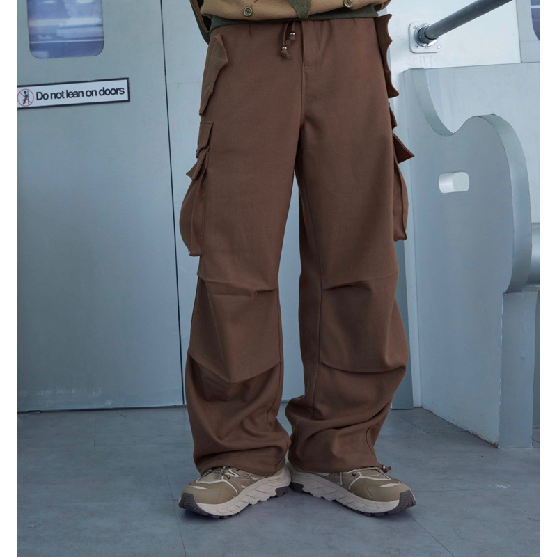Plus Size Flap Pockets Drawstring Ruched Parachute Pants