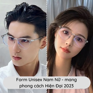 Gọng kính cận cao cấp Clubmaster phong cách Hàn Quốc mắt kính không độ chống ánh sáng xanh tia UV thời trang HANASO 535