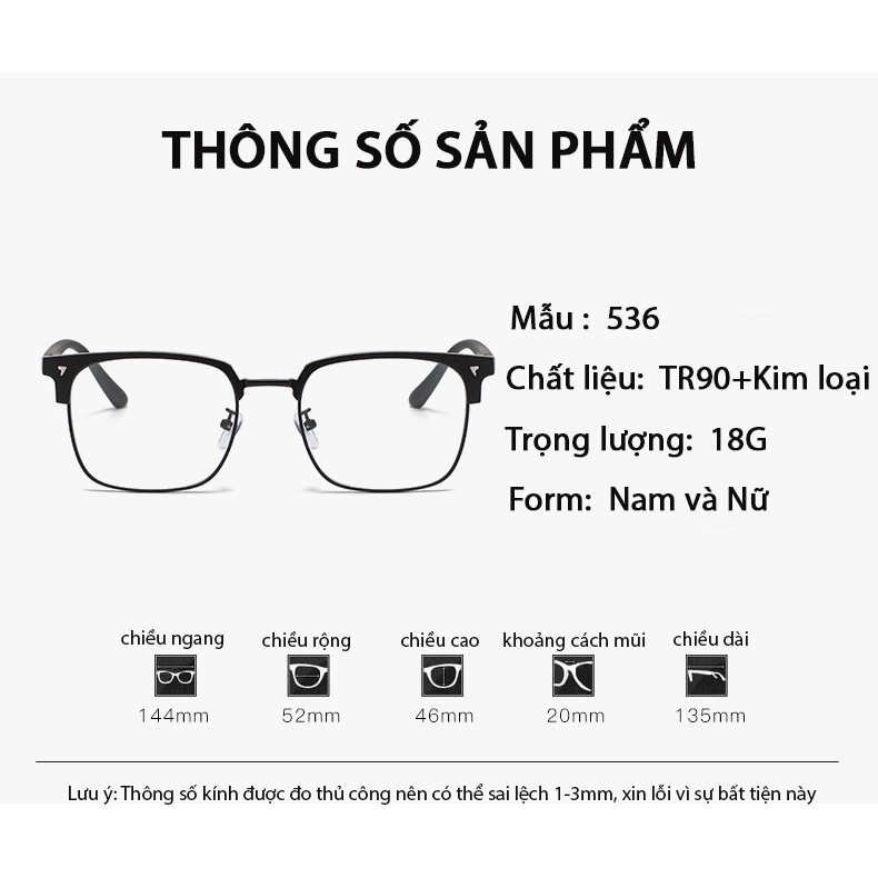 Gọng kính cận Clubmaster mắt kính không độ chống tia UV phong cách Hàn Quốc siêu hot thời trang nữ nam đẹp rẻ HANASO 563