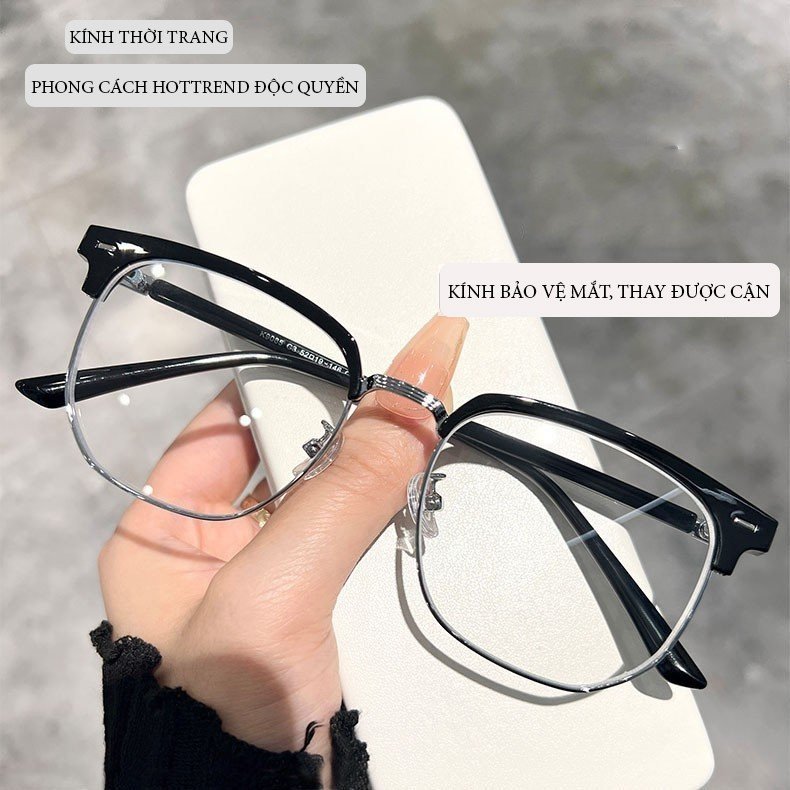Gọng kính cận Clubmaster mắt kính không độ chống tia UV phong cách Hàn Quốc siêu hot thời trang nữ nam đẹp rẻ HANASO 563