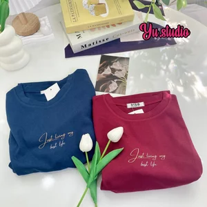 Áo thun nữ YUSTUDIO 3158 form rộng tay lỡ, form unisex JUST LIVING MY BEST LIFE