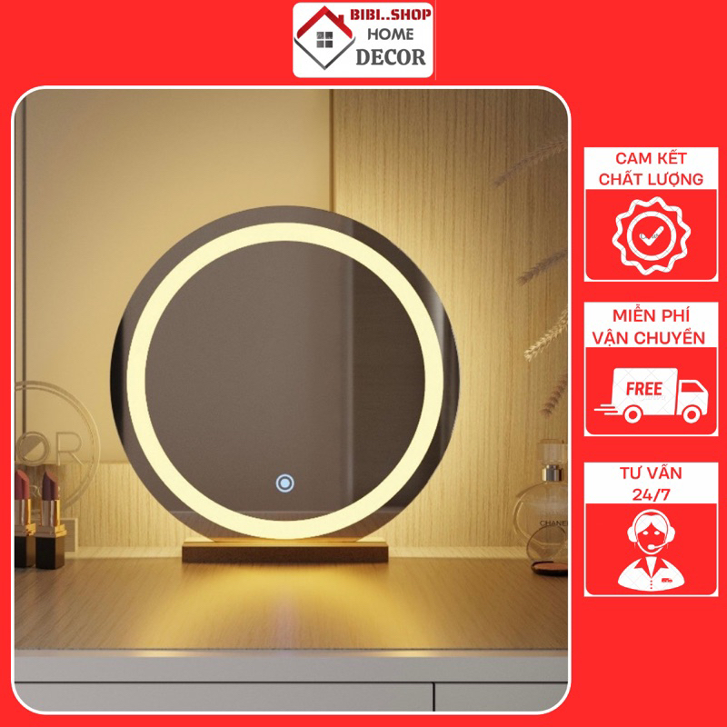 Gương tròn để bàn trang điểm có đèn led cảm ứng cao cấp BiBi..Shop