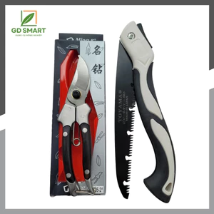 Combo Dụng Cụ Làm Vườn Cây Cảnh Bonsai Japan (Kéo Đúc Cắt Cành Tay Gỗ Và Cưa Gấp Gọn Cầm Tay) - Dụng Cụ Nông Nghiệp GD S