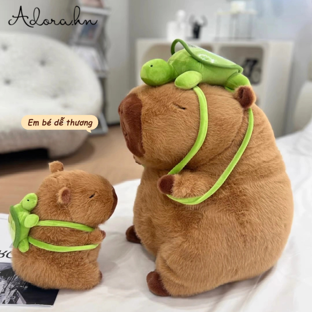[SẴN] Gấu bông Capybara đeo balo rùa xanh dễ thương, thú nhồi bông đeo ...