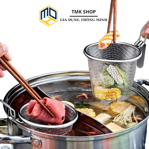 Giỏ lưới inox vớt mì, bún, rau, thức ăn nhúng lẩu - vợt lưới vớt gia vị ...