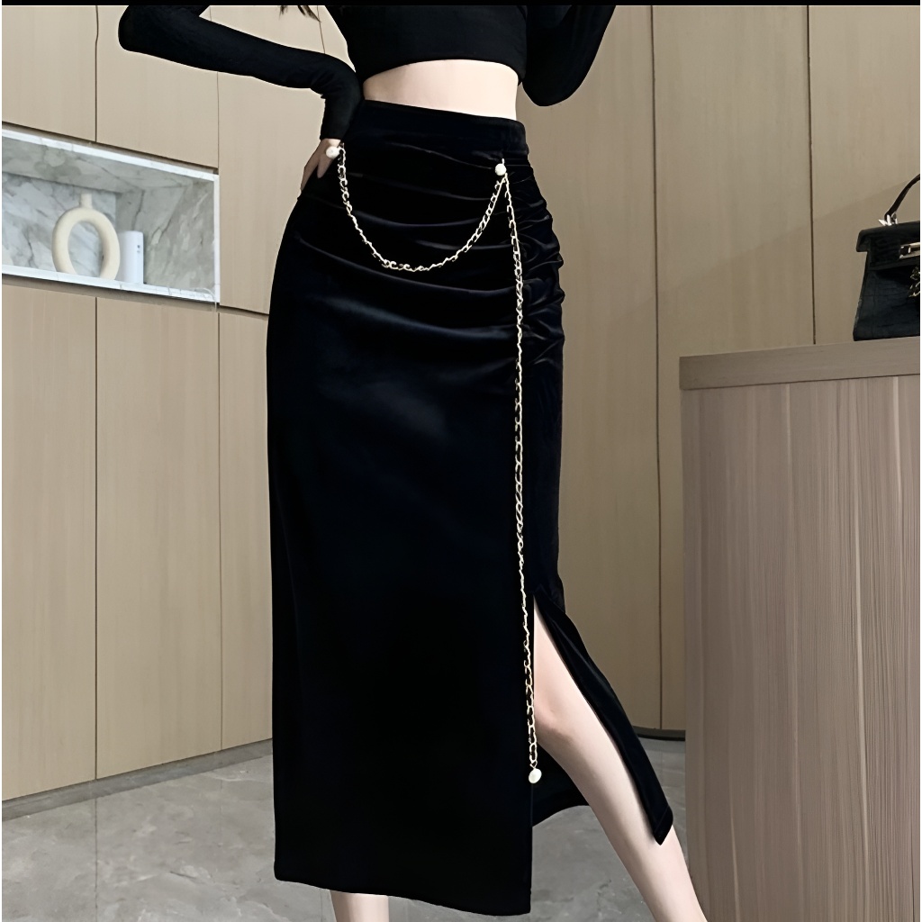 Chân Váy Nhung Sẻ Bên 70cm_Chất Liệu Nhung_May 1 lớp_Chân Váy Công Sở_CV77