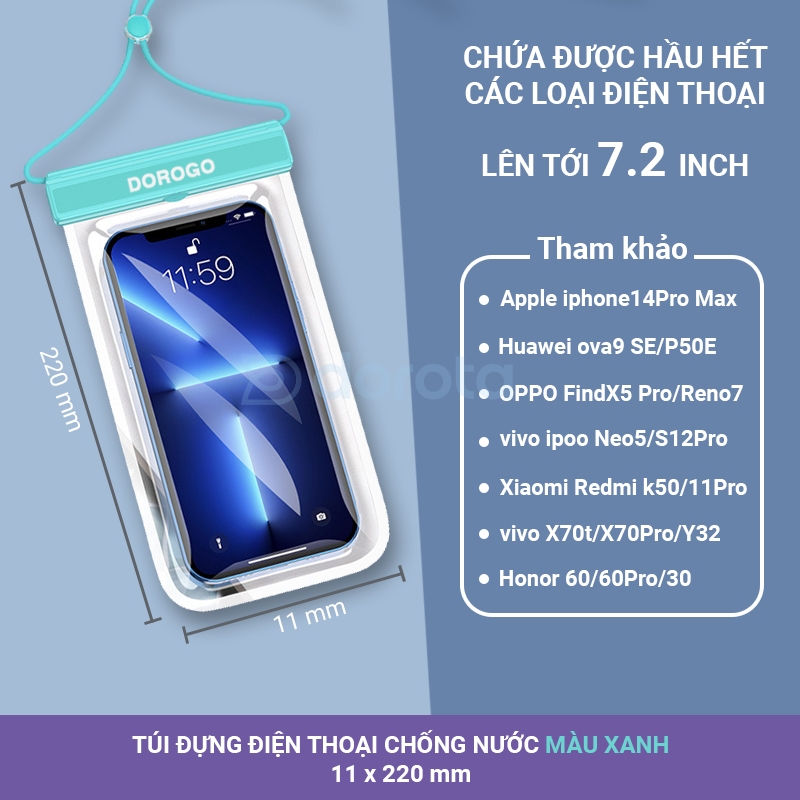 Ảnh Túi chống nước điện thoại cao cấp DOROGO tiêu chuẩn ipx8 bền bỉ khi đi bơi lặn du lịch dã ngoại 3