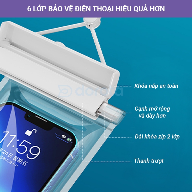 Ảnh Túi chống nước điện thoại cao cấp DOROGO tiêu chuẩn ipx8 bền bỉ khi đi bơi lặn du lịch dã ngoại 4