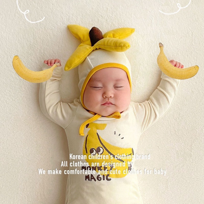 [MD59] Body suit/ áo liền thân dài tay kèm mũ hình chuối xinh cho bé yêu NGÔ KHOAI MỲ