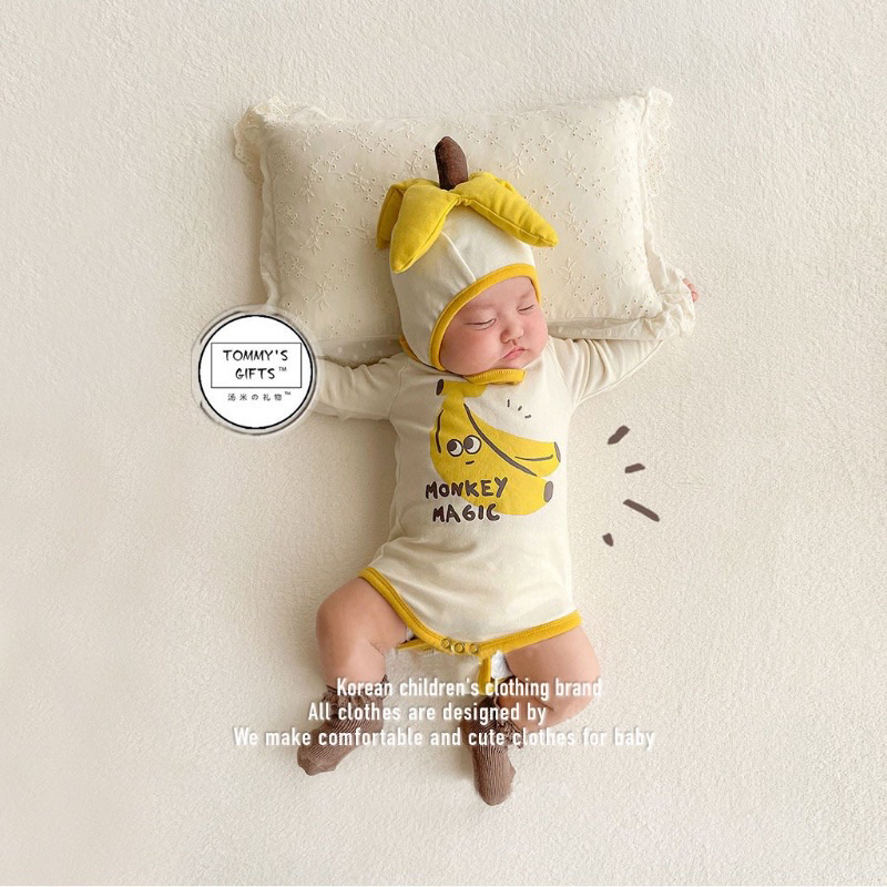 [MD59] Body suit/ áo liền thân dài tay kèm mũ hình chuối xinh cho bé yêu NGÔ KHOAI MỲ