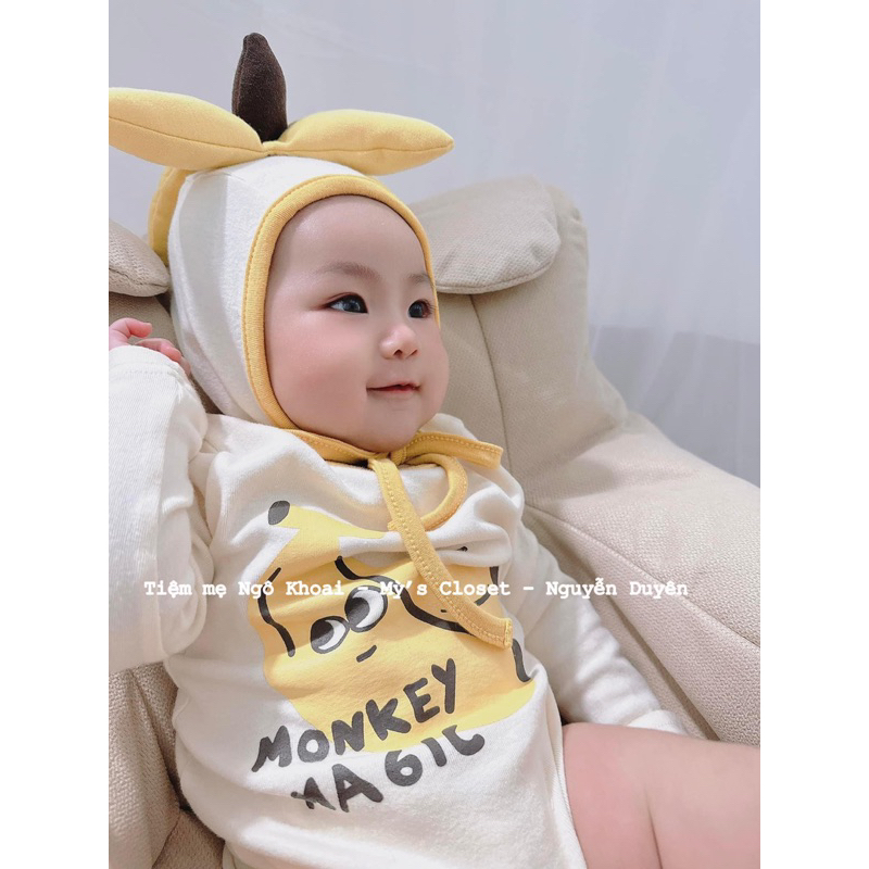 [MD59] Body suit/ áo liền thân dài tay kèm mũ hình chuối xinh cho bé yêu NGÔ KHOAI MỲ