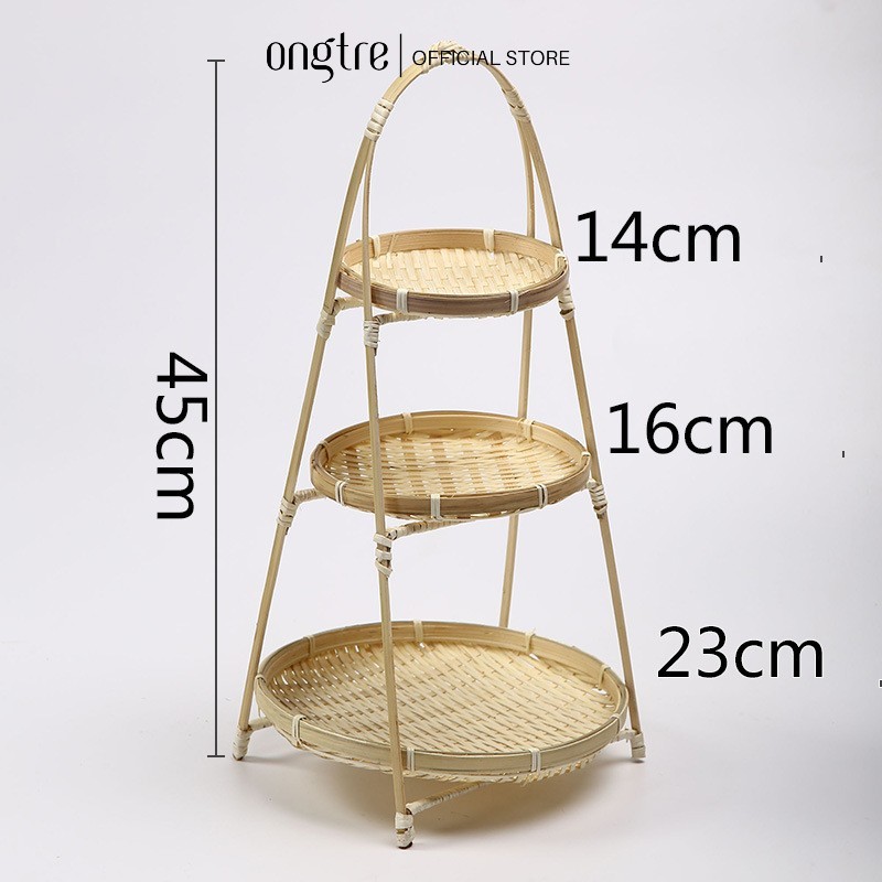 Mẹt Tre 3 Tầng ONGTRE, Kệ Mẹt Tre Đựng Bánh Kẹo, Trái Cây, Thức Ăn, Giá Tre Decor Bàn Tiệc