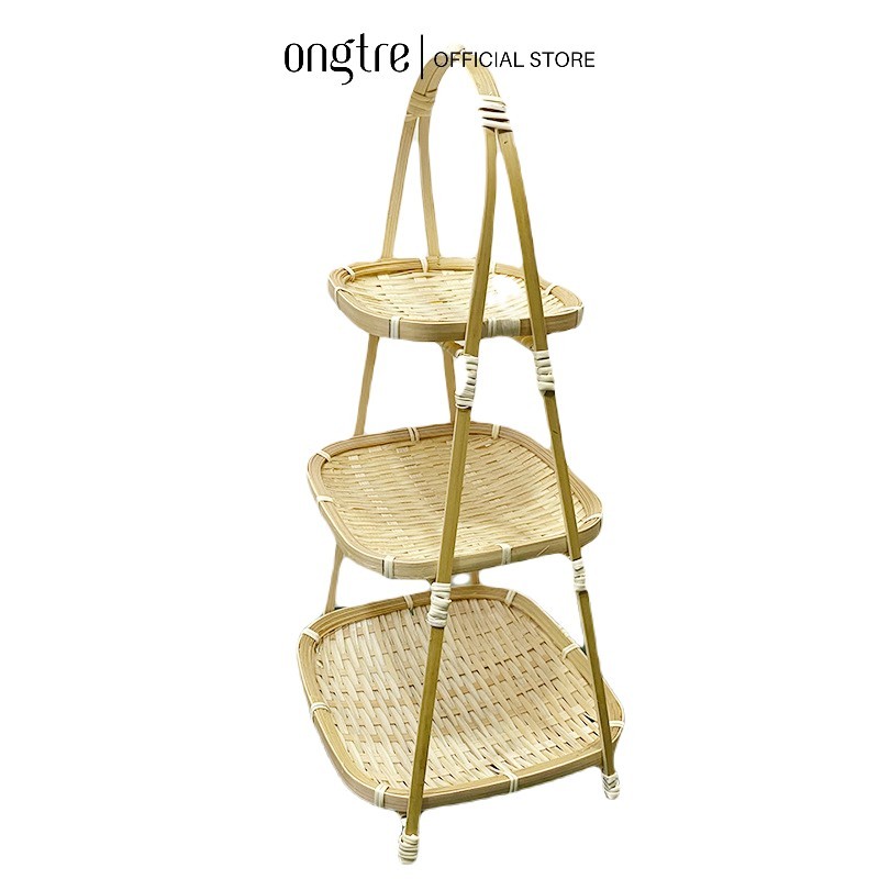 Mẹt Tre 3 Tầng ONGTRE, Kệ Mẹt Tre Đựng Bánh Kẹo, Trái Cây, Thức Ăn, Giá Tre Decor Bàn Tiệc