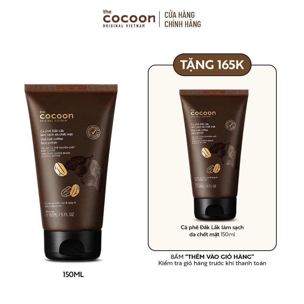 🆗.(Đã bán 94,9k) Tẩy da chết mặt cà phê Đắk Lắk Cocoon cho làn da mềm mại & rạng rỡ 150ml