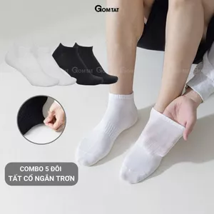 Combo 5 đôi vớ cổ thấp nam nữ trơn GOMTAT, chất liệu cotton nhẹ mềm hút ẩm thử mùi thoáng khí - GOM-KLB-TRONNGAN-CB5