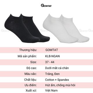 Combo 10 đôi tất cổ thấp nam nữ trơn GOMTAT, chất liệu cotton êm chân, hút ẩm thoáng khí khử mùi - GOM-KLB-TRONNGAN-CB10