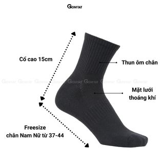 Combo 5 đôi tất cổ trung nam nữ GOMTAT chất liệu cotton cao cấp, thiết kế mặt lưới thoáng khí - GOM-KLB-TRONLUNG-CB5