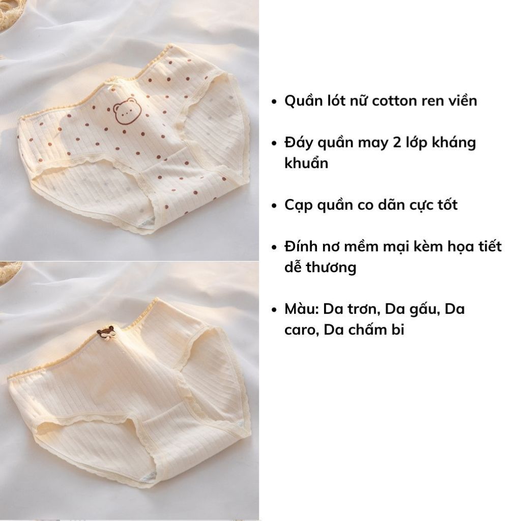 Quần lót nữ cotton kháng khuẩn khử mùi cao cấp ren viền gợi cảm họa tiết cute LANIXA L120