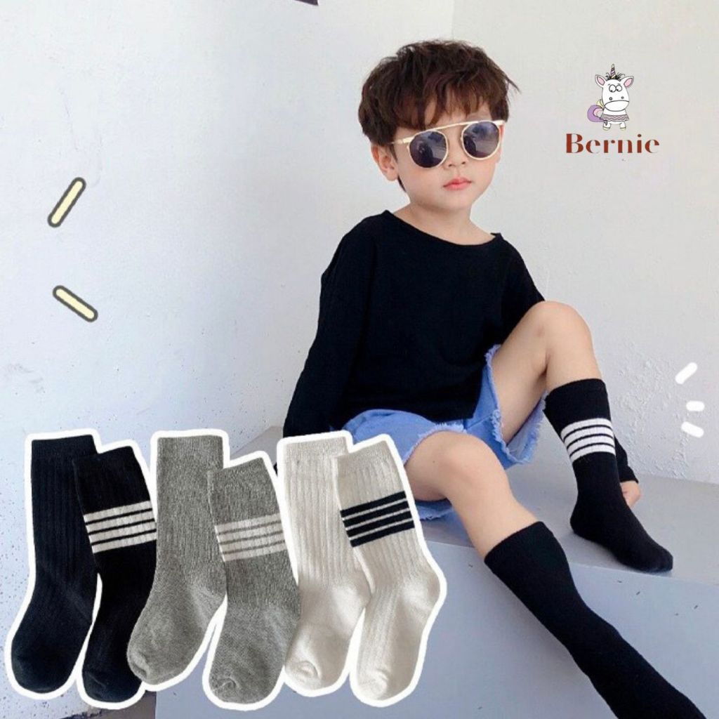 Tất vớ trơn sọc 1 bên unisex cho các bé trai bé gái nhà BERNIE basic nhiều màu trơn 2 đến 7 tuổi