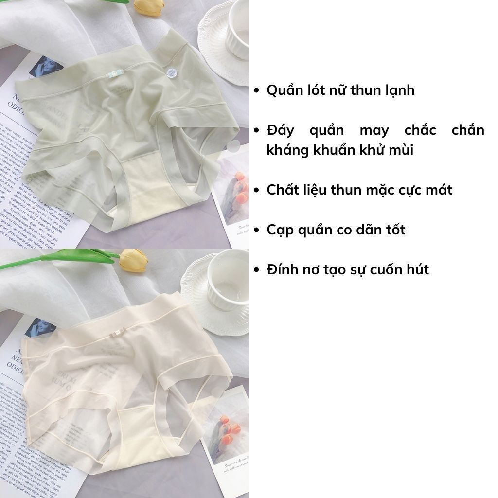 Quần lót nữ thun lạnh siêu mỏng sexy, Quần chíp nữ kháng khuẩn đính nơ gợi cảm LANIXA L896