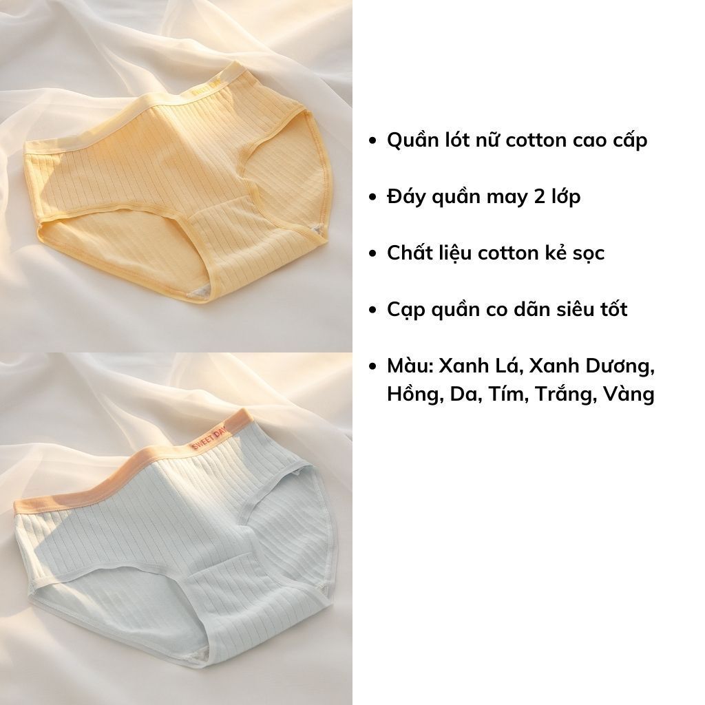 Quần lót nữ cotton kẻ sọc đáy may 2 lớp kháng khuẩn ôm dáng gợi cảm in chữ đẹpdễ thương LANIXA L0763