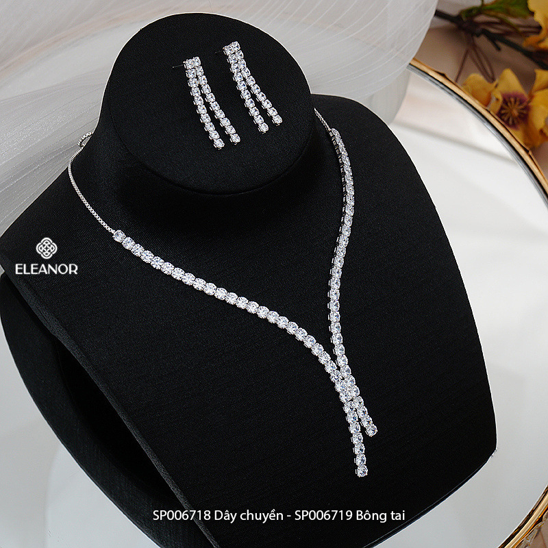 Dây chuyền bông tai nữ Eleanor Accessories bộ trang sức đính đá lấp lánh phụ kiện trang sức 6718