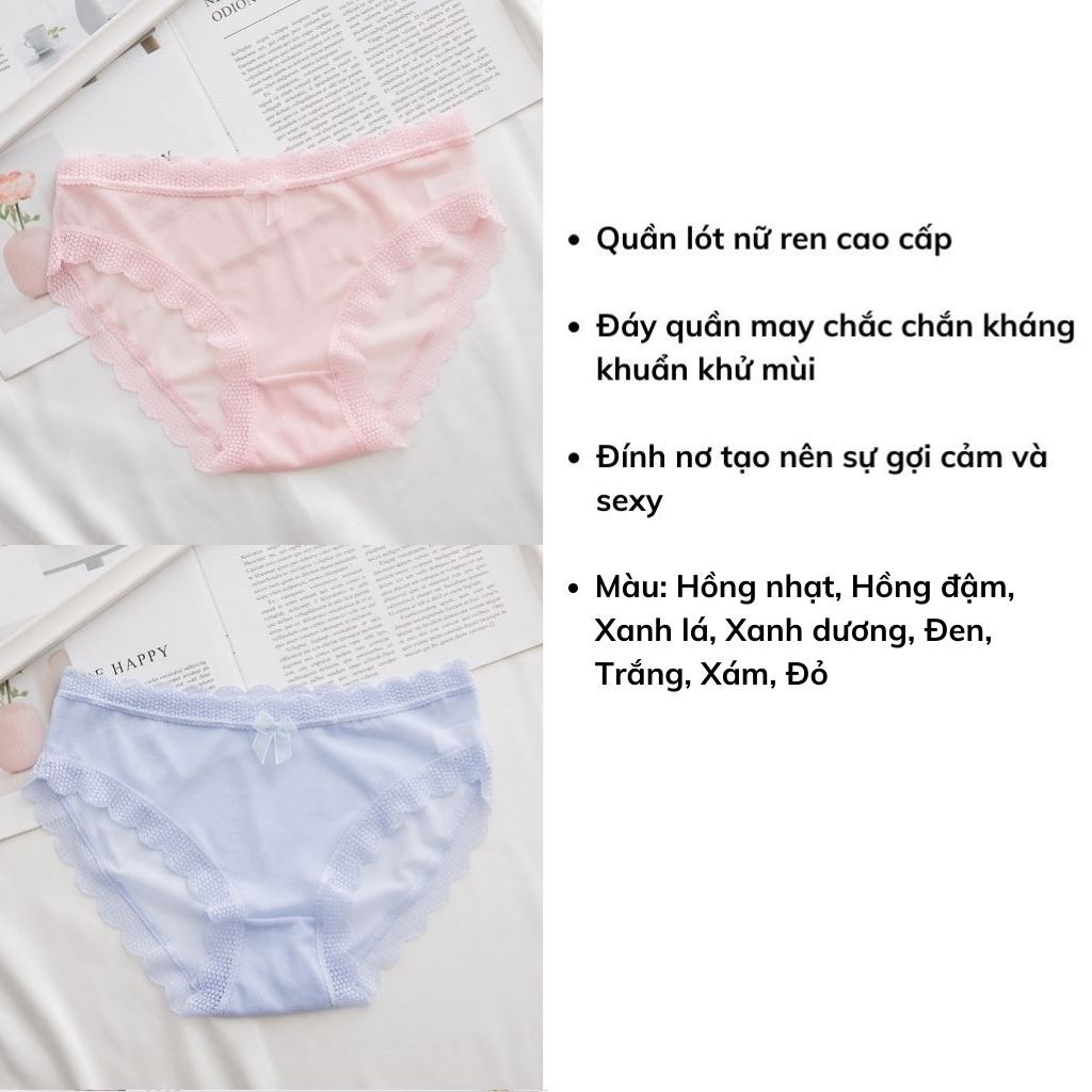 Quần lót nữ ren lưới xuyến thấu mềm mại thoáng mát sexy, Quần chíp nữ đính nơ gợi cảm LANIXA L115