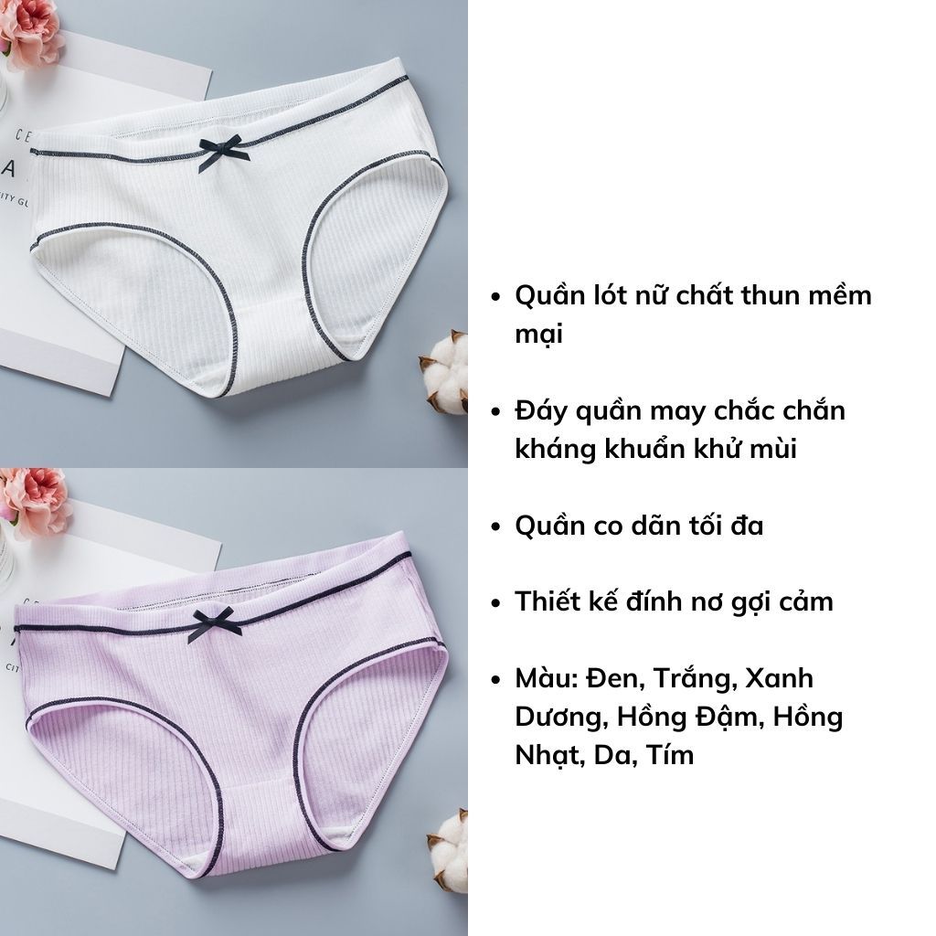 Quần lót nữ gân tăm kháng khuẩn khử mùi, quần chíp nữ đính nơ sexy quyến rũ LANIXA L803
