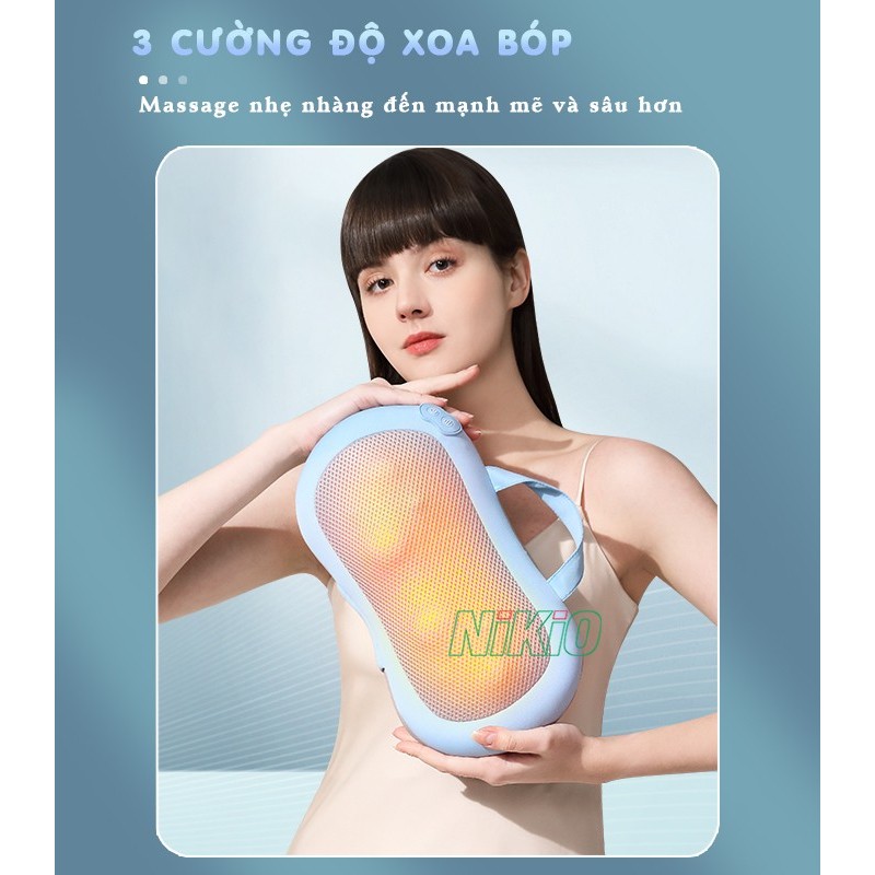 Gối massage hồng ngoại, máy matxa cổ vai gáy Nikio NK-135DC - Giảm đau mỏi cổ vai gáy và toàn thân