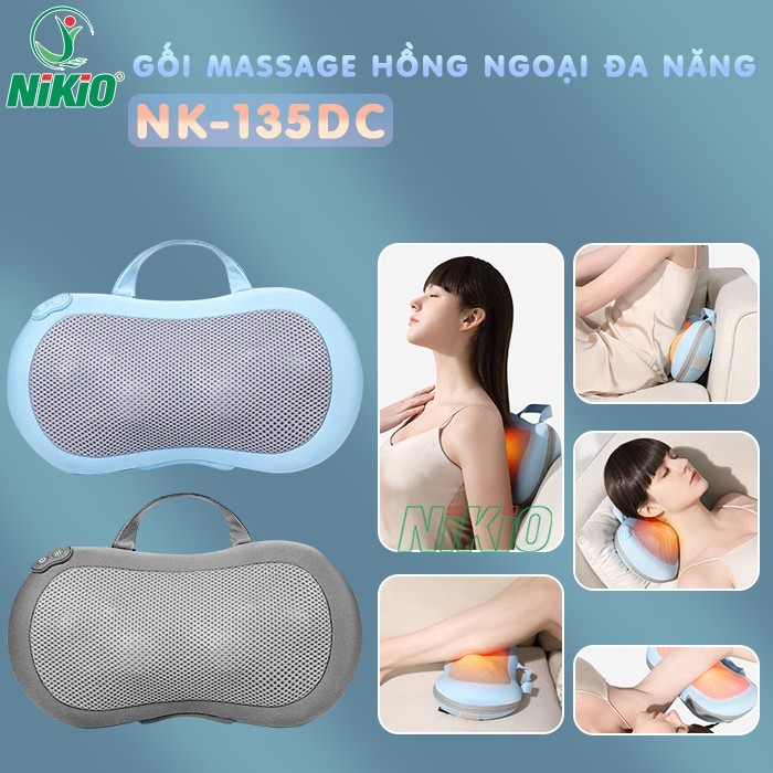 Gối massage hồng ngoại, máy matxa cổ vai gáy Nikio NK-135DC - Giảm đau mỏi cổ vai gáy và toàn thân