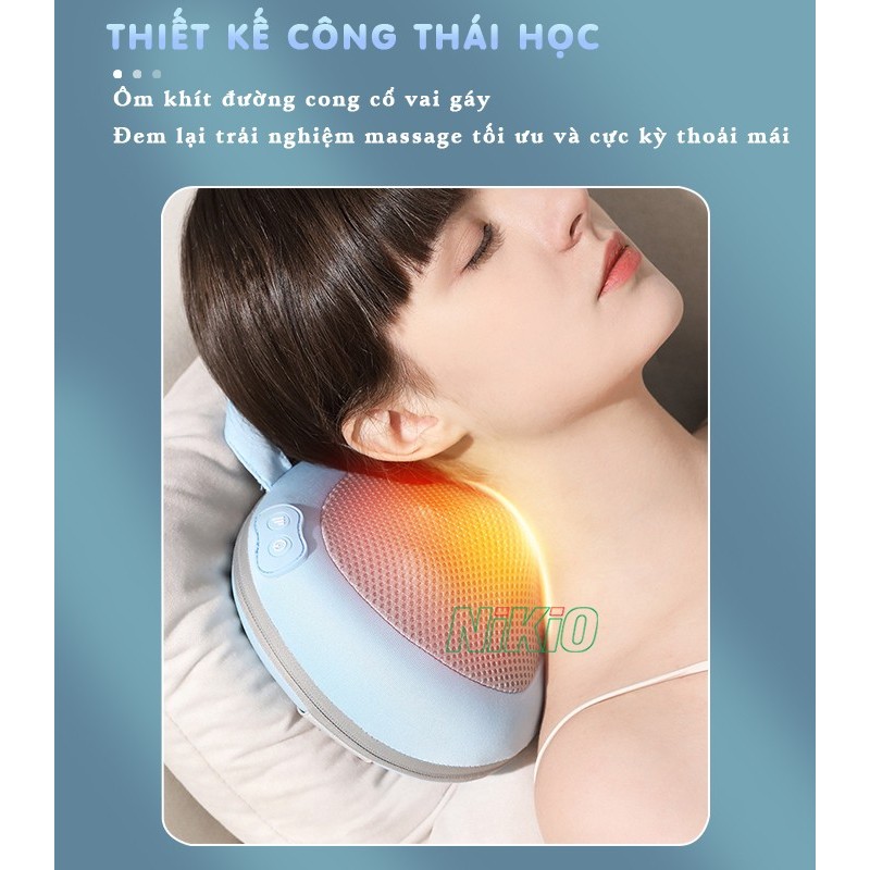 Gối massage hồng ngoại, máy matxa cổ vai gáy Nikio NK-135DC - Giảm đau mỏi cổ vai gáy và toàn thân