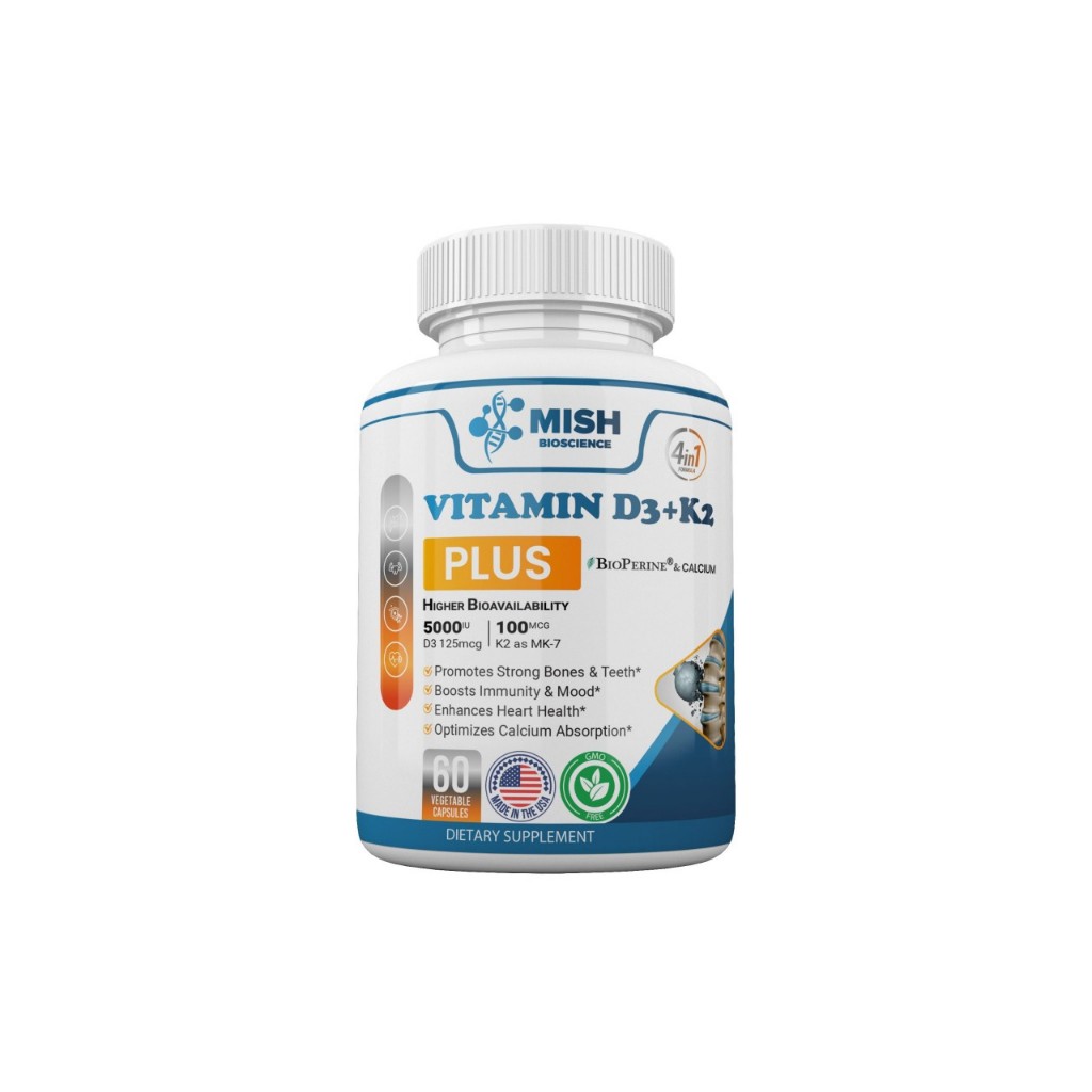 Viên Uống Bổ Xương Và Răng Vitamin MishBio Vitamin D3 K2 Plus Canxi & Bioperine Bổ Sung Calcium
