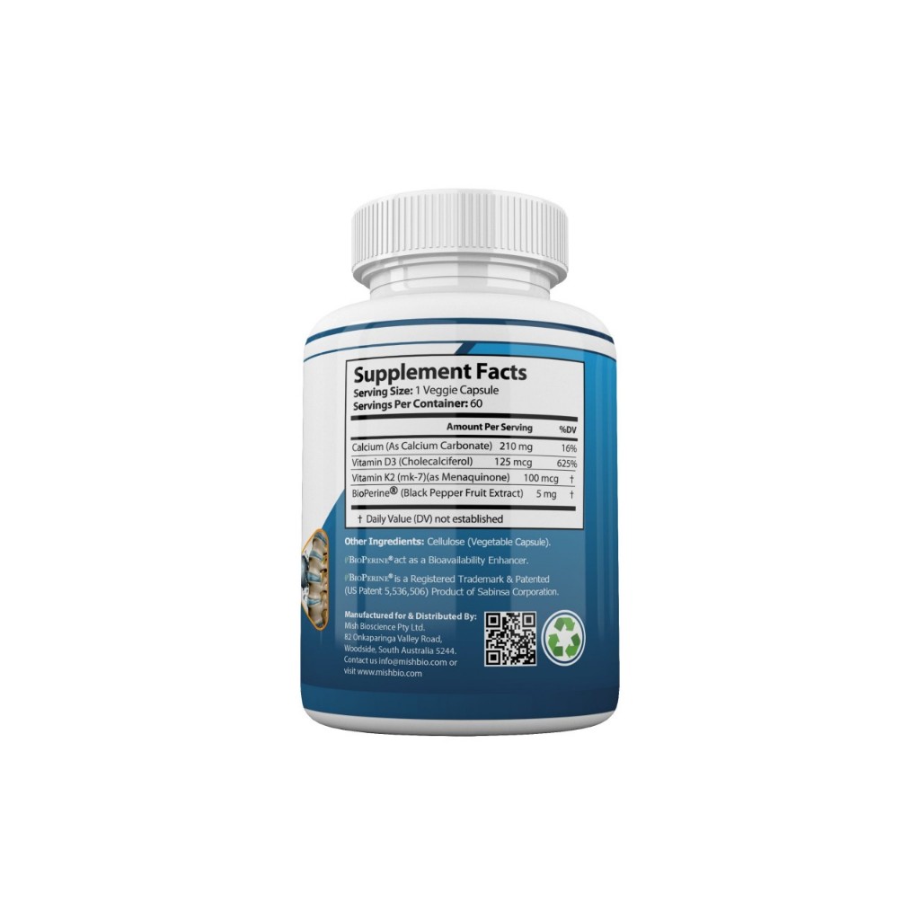 Viên Uống Bổ Xương Và Răng Vitamin MishBio Vitamin D3 K2 Plus Canxi & Bioperine Bổ Sung Calcium