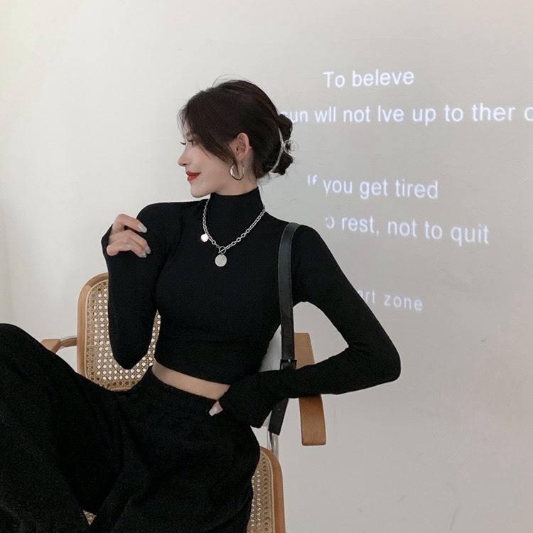 (CÓ SIZE) Áo Croptop Giữ Nhiệt Cổ Lọ Dài Tay RANSHI Dáng Basic 2 Màu Đen Và Trắng Dễ Phối Đồ Phong Cách Cá Tính - RA203