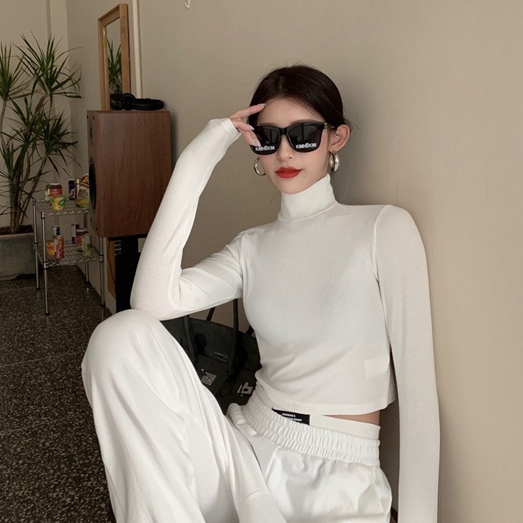 (CÓ SIZE) Áo Croptop Giữ Nhiệt Cổ Lọ Dài Tay RANSHI Dáng Basic 2 Màu Đen Và Trắng Dễ Phối Đồ Phong Cách Cá Tính - RA203