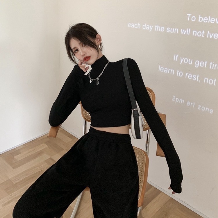 (CÓ SIZE) Áo Croptop Giữ Nhiệt Cổ Lọ Dài Tay RANSHI Dáng Basic 2 Màu Đen Và Trắng Dễ Phối Đồ Phong Cách Cá Tính - RA203