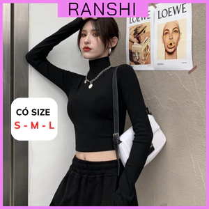 Áo Croptop Giữ Nhiệt Cổ Lọ Dài Tay RANSHI Dáng Basic 2 Màu Đen Và Trắng Dễ Phối Đồ Phong Cách Cá Tính - RA203