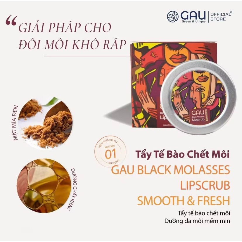 Tẩy Tế Bào Chết Môi - GAU Black Molasses Lipscrub Smooth & Fresh Chiết Xuất Mật Mía 30ml