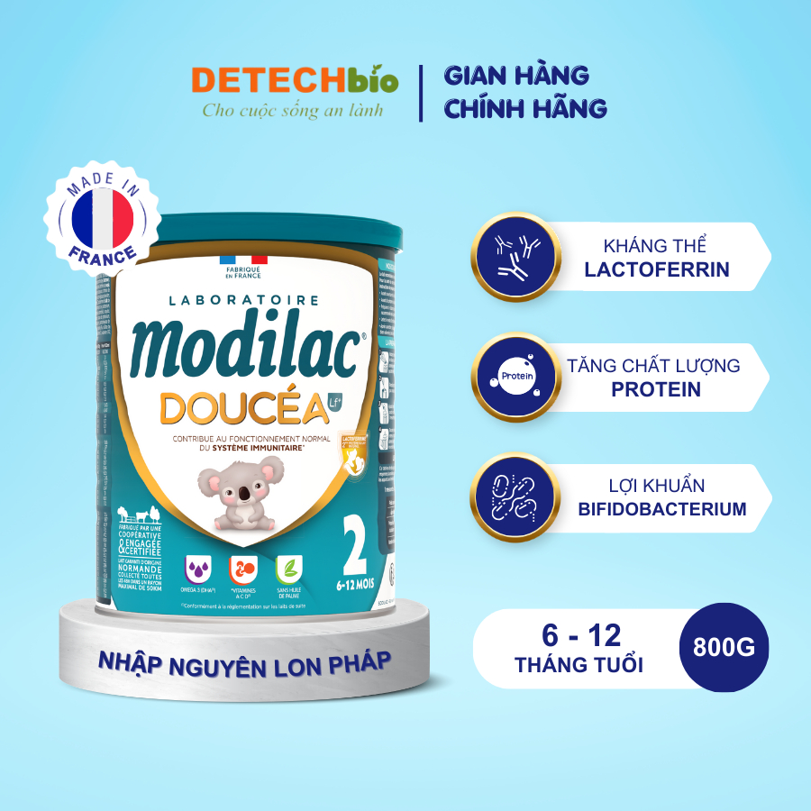 [Date 12/2026] Sữa bột Modilac Doucéa 2 800g, hỗ trợ tăng cân, giảm táo bón, phát triển trí não cho bé từ 6-12 tháng