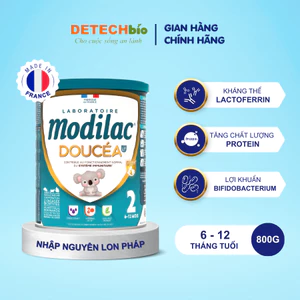 Sữa bột Modilac Doucéa 2 800g, hỗ trợ tăng cân, giảm táo bón, phát triển trí não cho bé từ 6-12 tháng