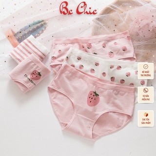 Quần lót cute nữ Q 716 cotton kháng khuẩn hoạ tiết dâu tây BC_CHIC LINGERIE