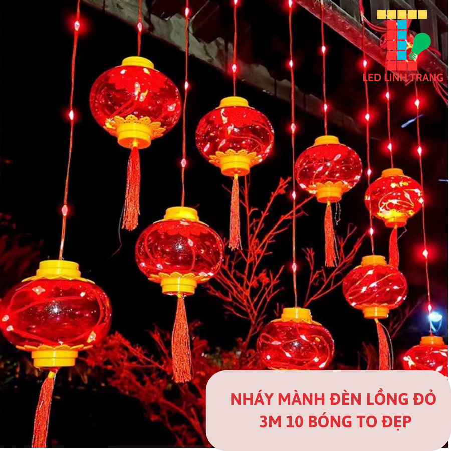 Đèn Led Rèm Lồng Đèn 10 Quả Đỏ Hàng Đẹp Dây 3M, Dùng Trang Trí Lễ Tết ...