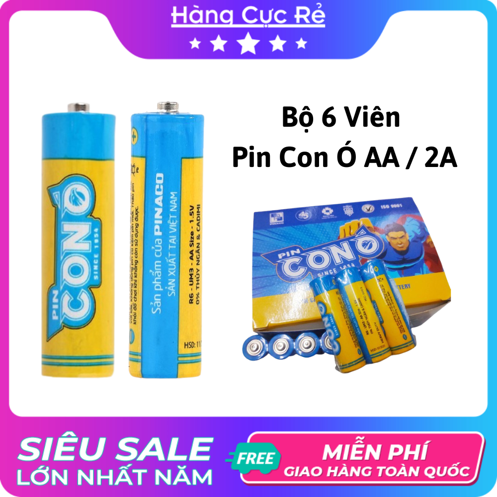 Bộ 6 pin tiểu con ó AA / 2A, pin Pinaco cho đồ chơi cho máy ảnh, remote ...