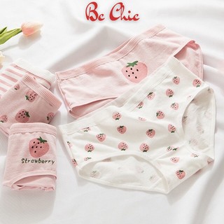 Quần lót cute nữ Q 716 cotton kháng khuẩn hoạ tiết dâu tây BC_CHIC LINGERIE