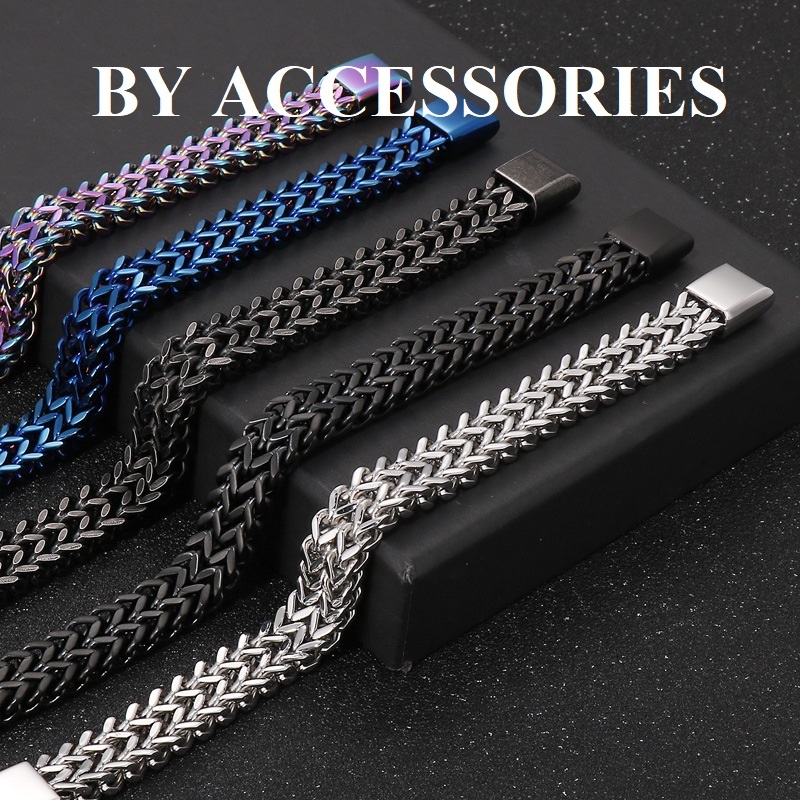 Lắc tay nam titan xích bện song song bản 12mm khóa gài nam châm thời trang không gỉ MB20