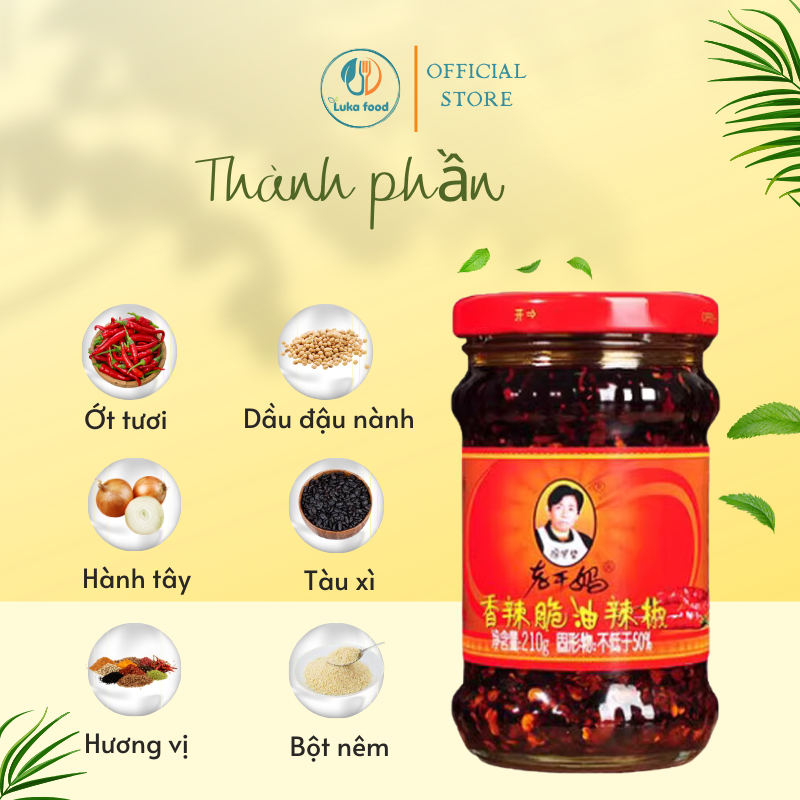 Sa Tế Ớt Cay Giòn Laoganma 210g - Ớt Chưng Dầu Trung Hoa Hảo Hạng Thơm Ngon Đậm Đà Luka Food