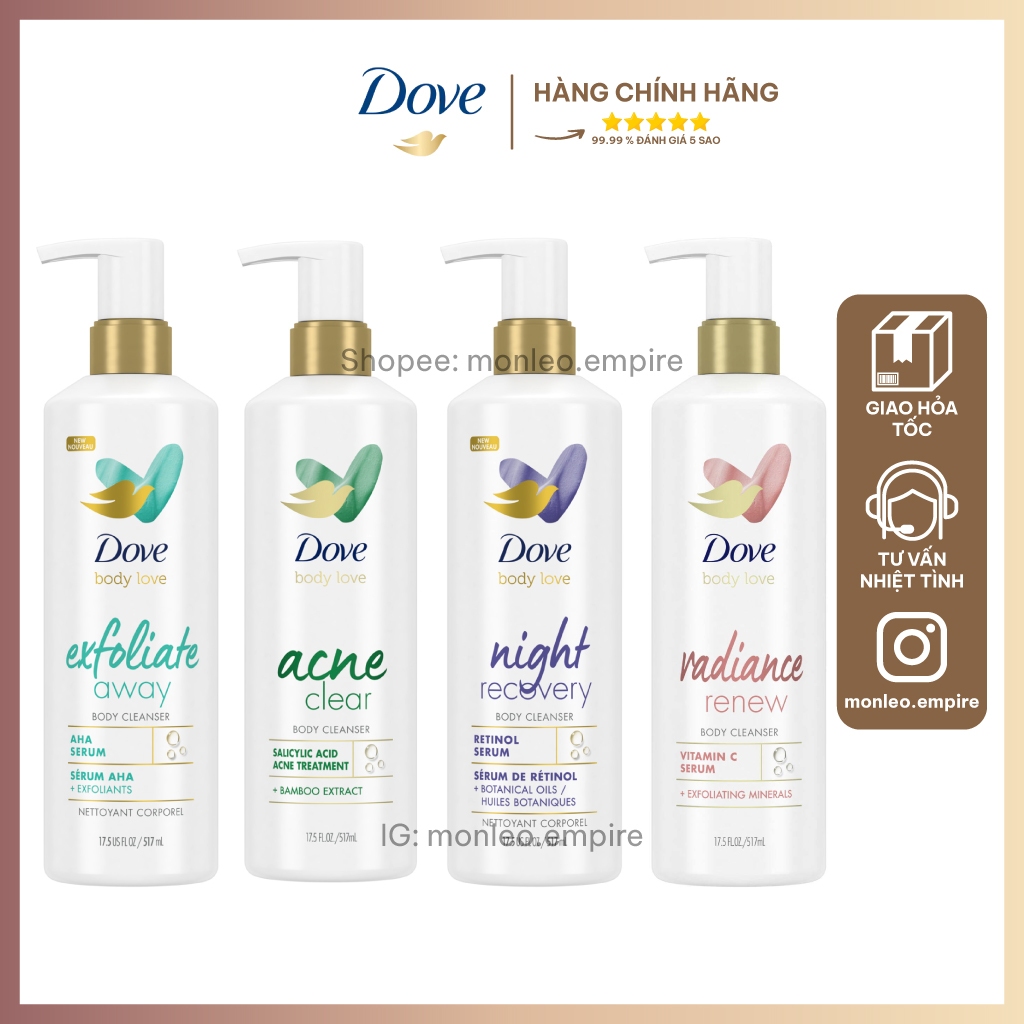 Sữa tắm Dove Retinol/Dove AHA/Dove BHA/Vitamin C Body Cleanser 517mL ...
