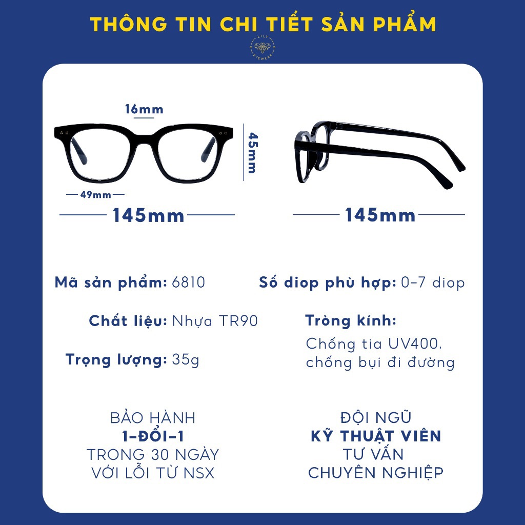 Ảnh Gọng kính cận nam nữ mắt vuông chữ V phụ kiện thời trang Lilyeyewear 682310 4