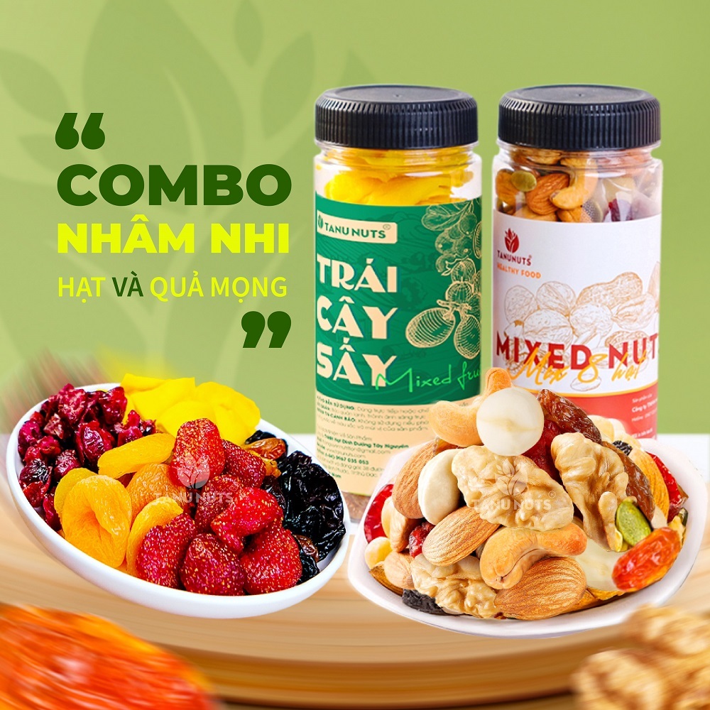 Combo mix trái cây sấy dẻo 400g và hạt dinh dưỡng mix 350g TANU NUTS ăn