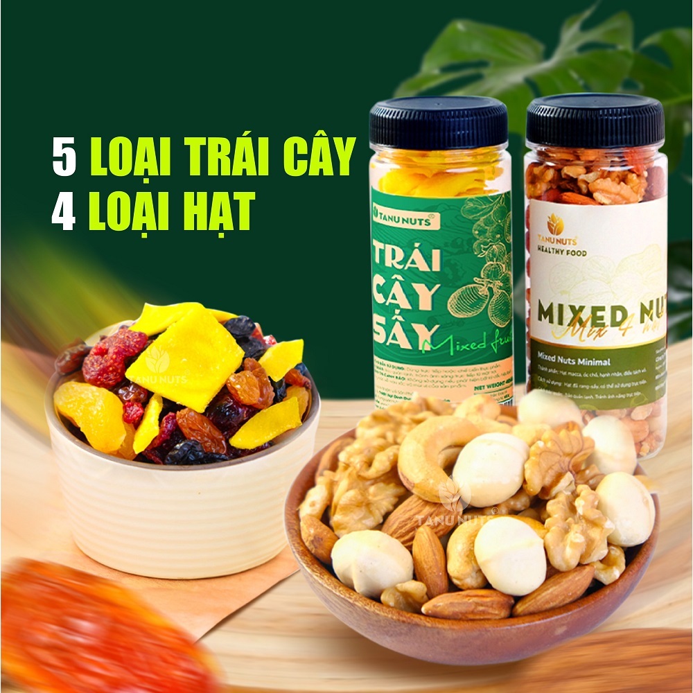 Combo mix trái cây sấy dẻo 400g và hạt dinh dưỡng mix 350g TANU NUTS ăn